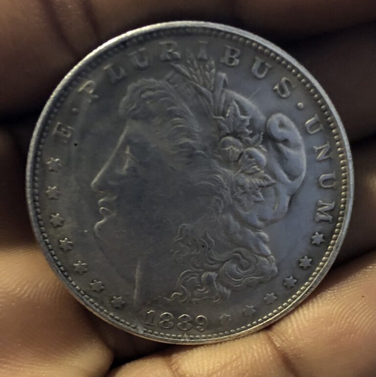 Counterfeit 1889-CC Morgan silver dollar, obverse