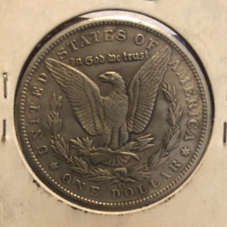 Counterfeit 1889-CC Morgan silver dollar, reverse
