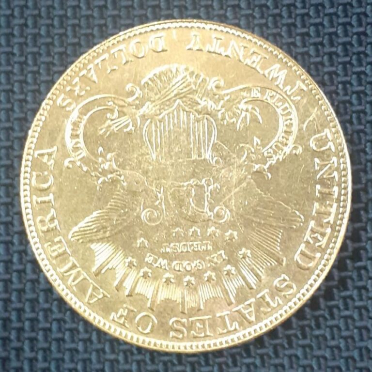 Counterfeit 1907 Liberty Head $20 double eagle reverse with soft, mushy lettering
