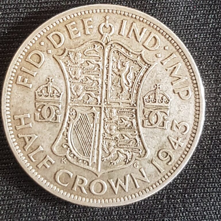 Counterfeit 1943 British half crown, reverse