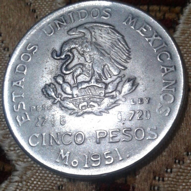 Counterfeit 1951 Mexico 5 pesos, reverse