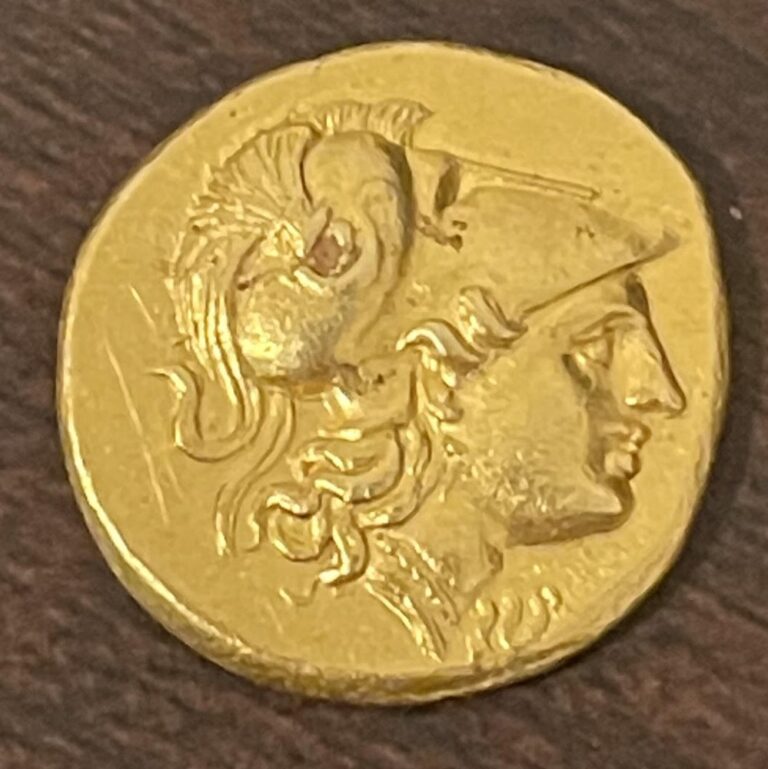 Counterfeit ancient gold stater (Athena), obverse