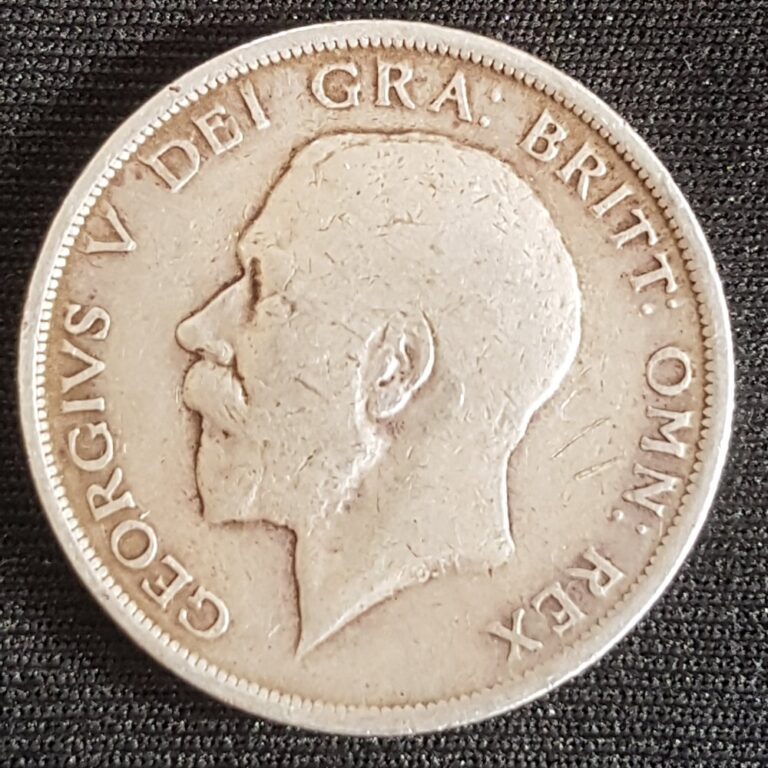 Counterfeit British half crown, George V, obverse