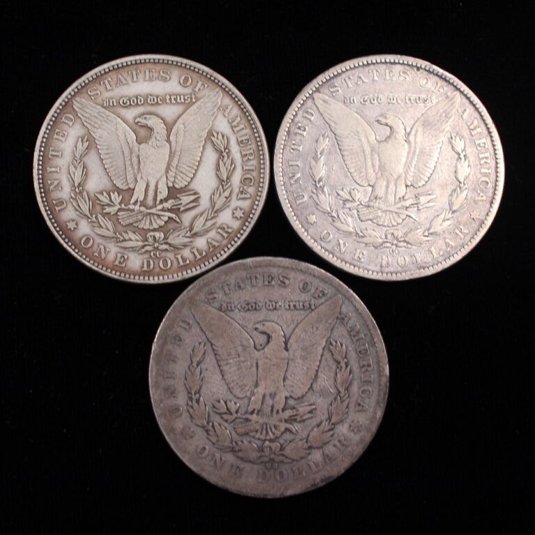 Counterfeit Morgan silver dollar group, reverses