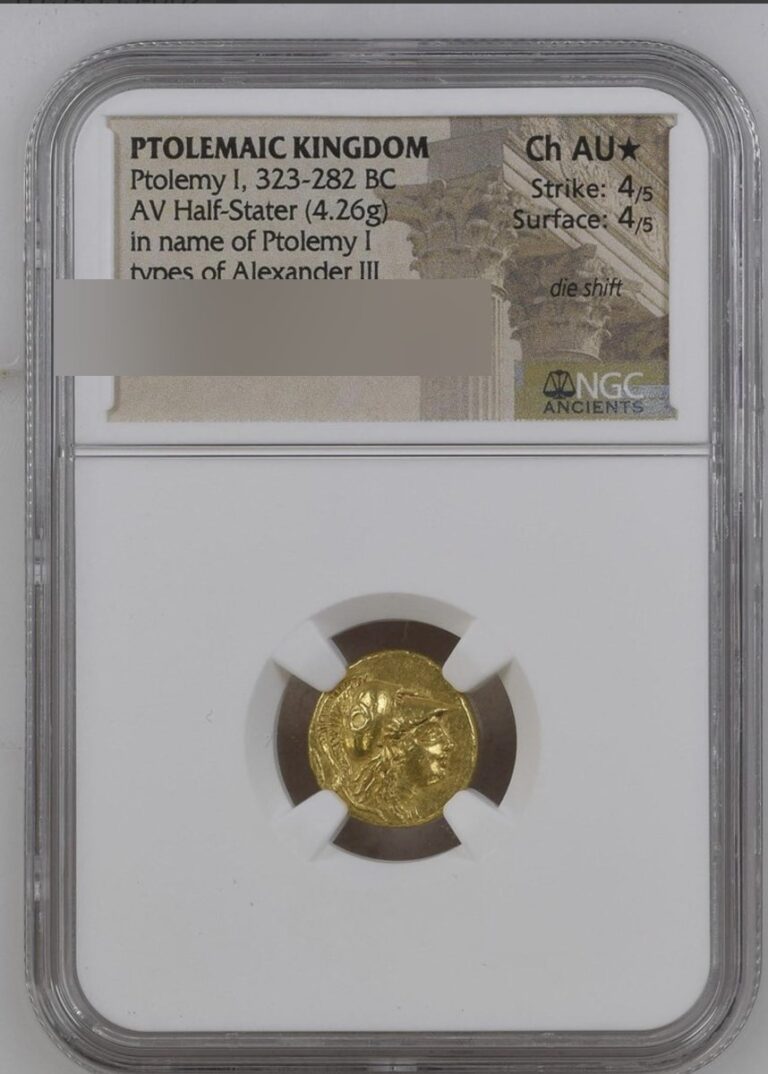 Fake Ptolemaic Kingdom gold half stater in an NGC Ancients style holder