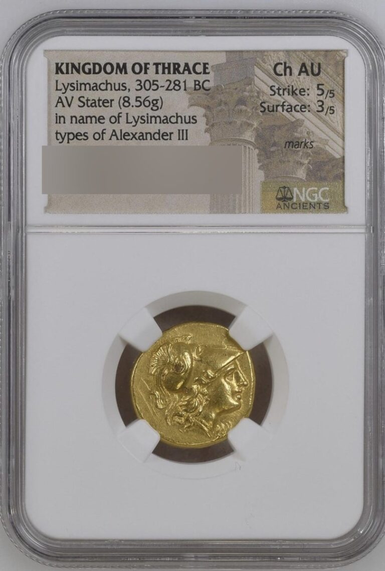 Fake Kingdom of Thrace Lysimachus gold stater in an NGC Ancients style holder