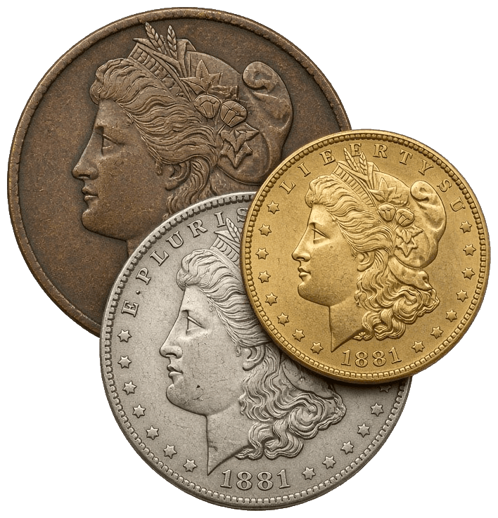 Rare US large cent, 1881 Morgan dollar and gold coin - show us your coins for a free appraisal
