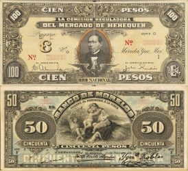 Display of diverse Mexican banknotes, illustrating the types of currency evaluated and purchased by American Rarities.