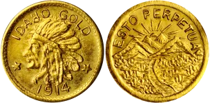 1914-Idaho-Gold-Souvenir-Token A 1914 Idaho Gold souvenir token, a historic item appraised by an expert Idaho coin dealer.