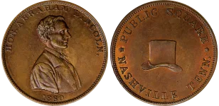1860-Abraham-Lincoln-Token—Nashville,-Tennessee An 1860 Abraham Lincoln token from Nashville, a historic item appraised by an expert Tennessee coin dealer.