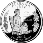 alabama-state-quarter-reverse Reverse of the Alabama state quarter featuring Helen Keller, valued by an expert Alabama coin dealer.