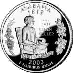 Reverse of the Alabama state quarter featuring Helen Keller, valued by an expert Alabama coin dealer.