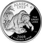 alaska-state-quarter-reverse Reverse of the Alaska state quarter, valued by an expert Alaska coin dealer.