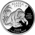 Reverse of the Alaska state quarter, valued by an expert Alaska coin dealer.