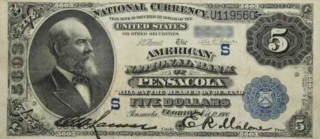 A rare National Bank Note from Pensacola, an item appraised by a professional Florida coin dealer.