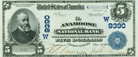 A rare National Bank Note from Anamoose, an item appraised by a professional North Dakota coin dealer.