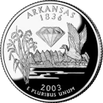 arkansas-state-quarter-reverse Reverse of the Arkansas state quarter, valued by an expert Arkansas coin dealer.