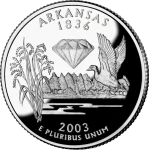 Reverse of the Arkansas state quarter, valued by an expert Arkansas coin dealer.