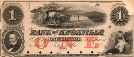The-Bank-of-Knoxville,-Tennessee-$1-Obsolete-Banknote A rare obsolete banknote from the Bank of Knoxville, appraised by a professional Tennessee coin dealer.