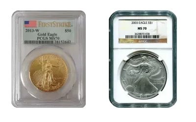 Examples of United States gold and silver slabbed coins