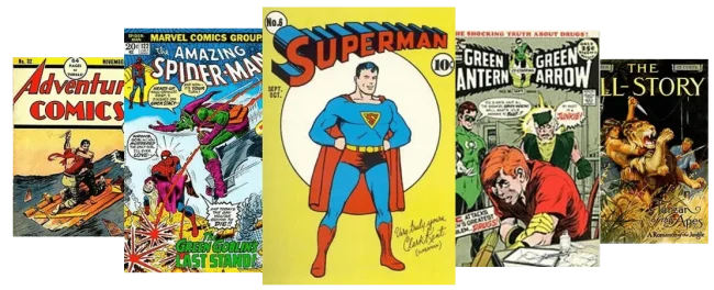 Vintage Golden Age comic books displaying rare superhero covers for golden age comic value guide
