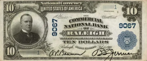 A rare National Bank Note from Raleigh, an item appraised by a professional North Carolina coin dealer.
