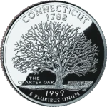 Reverse of the Connecticut state quarter, valued by an expert Connecticut coin dealer.