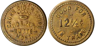 Crown-Cigar-Store-Trade-Token—Butte,-Montana A Crown Cigar Store token from Butte, a historic item appraised by an expert Montana coin dealer.