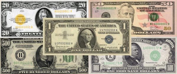 five desirable United States paper currency notes