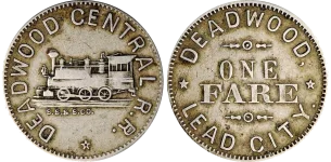 A Deadwood Central Railroad token, a historic item appraised by an expert South Dakota coin dealer.