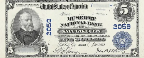 A rare National Bank Note from Salt Lake City, an item appraised by a professional Utah coin dealer.