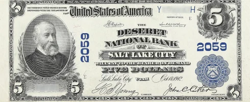 A rare National Bank Note from Salt Lake City, an item appraised by a professional Utah coin dealer.
