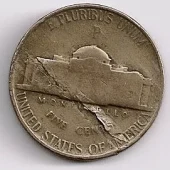 This is an example of a Jefferson Silver War Nickel with a Lamination Crack.