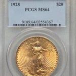 An authentic 1928 Saint-Gaudens Double Eagle in a genuine PCGS holder, used as a benchmark to spot counterfeit coins.