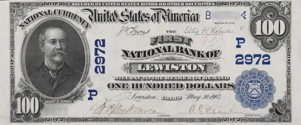 The-First-National-Bank-of-Lewiston,-Idaho-$100-Note A rare National Bank Note from Lewiston, an item appraised by a professional Idaho coin dealer.