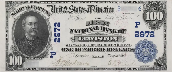 A rare National Bank Note from Lewiston, an item appraised by a professional Idaho coin dealer.