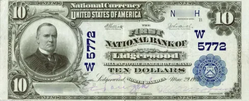 A rare National Bank Note from Lidgerwood, an item appraised by a professional South Dakota coin dealer.