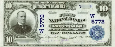 A rare National Bank Note from Lidgerwood, an item appraised by a professional South Dakota coin dealer.