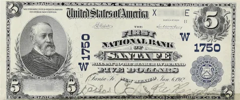 A rare National Bank Note from Santa Fe, an item appraised by a professional New Mexico coin dealer.
