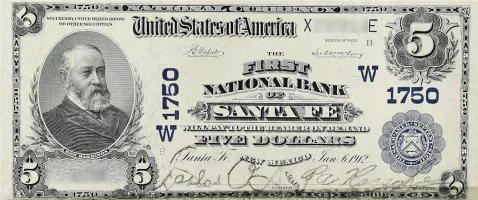 A rare National Bank Note from Santa Fe, an item appraised by a professional New Mexico coin dealer.