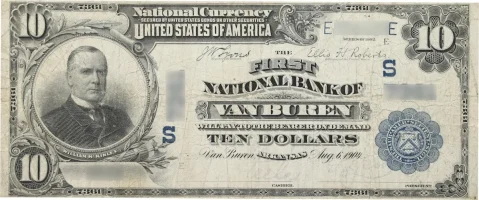 A rare National Bank Note from Van Buren, an item appraised by a professional Arkansas coin dealer.