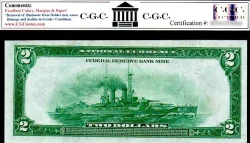 A certified $2 "Battleship Note" Silver Certificate, showing the importance of a professional paper money certification service.
