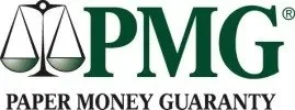 The logo for PMG (Paper Money Guaranty), the world's leading third-party paper currency grading service.
