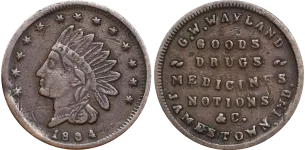 Jamestown-Indiana-G.W.-Wayland-Civil-War-Token A G.W. Wayland Civil War token from Jamestown, an item appraised by an expert Indiana coin dealer.