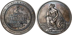 1892-Massachusetts-Charitable-Mechanic-Association-Medal A Massachusetts Charitable Mechanic Association medal, a historic item appraised by an expert Massachusetts coin dealer.