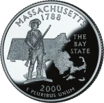 Reverse of the Massachusetts state quarter, valued by an expert Massachusetts coin dealer.