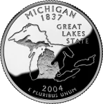 Reverse of the Michigan state quarter, valued by an expert Michigan coin dealer.