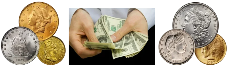 Hands exchanging cash for rare U.S. coins, illustrating a top-dollar offer from a trusted coin dealer.