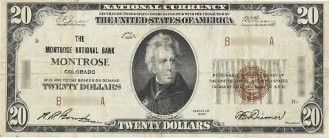montrose-national-bank-colorado-note A rare National Bank Note from Montrose, an item appraised by a professional Colorado coin dealer.