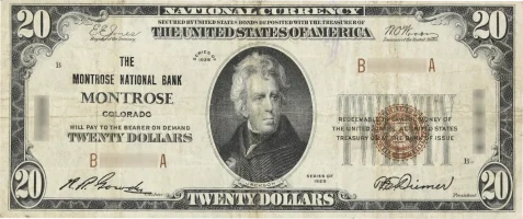 A rare National Bank Note from Montrose, an item appraised by a professional Colorado coin dealer.
